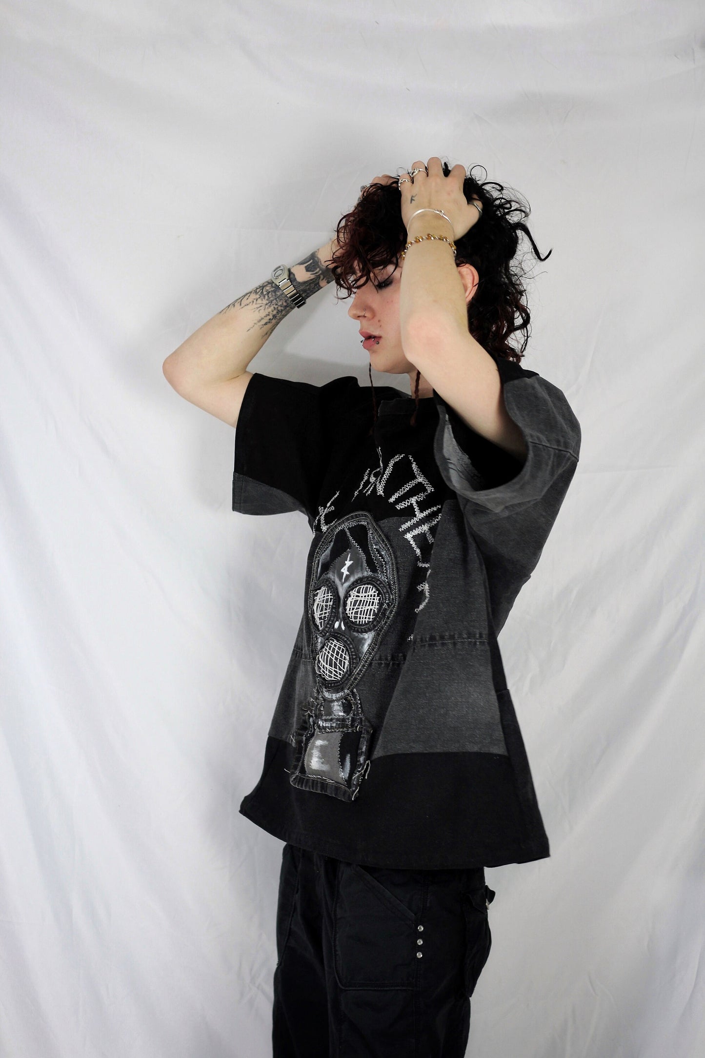 “Love is in the air” upcycled denim T-shirt