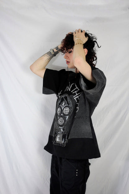 “Love is in the air” upcycled denim T-shirt