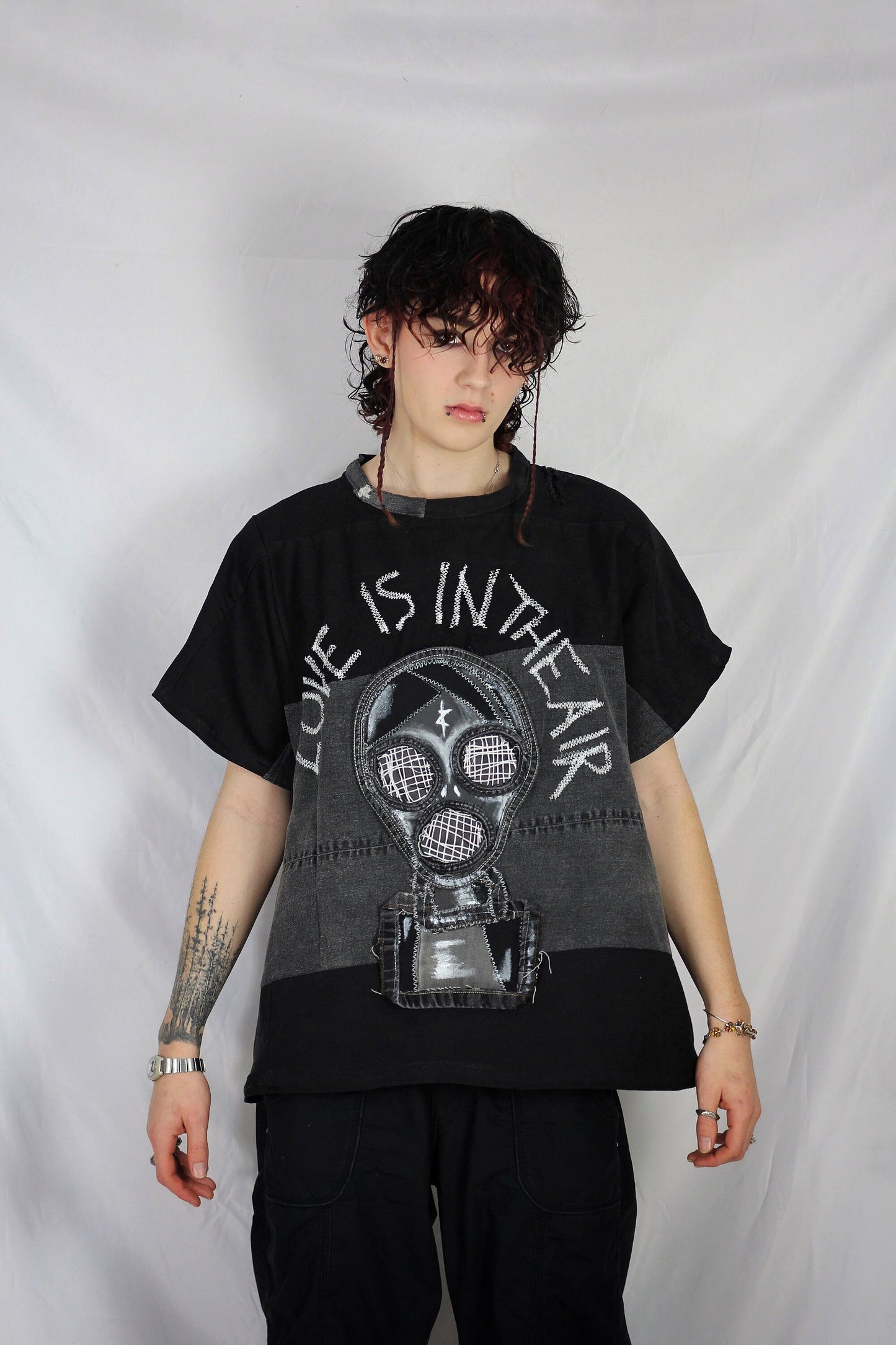 “Love is in the air” upcycled denim T-shirt