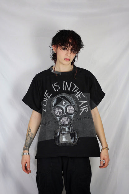 “Love is in the air” upcycled denim T-shirt