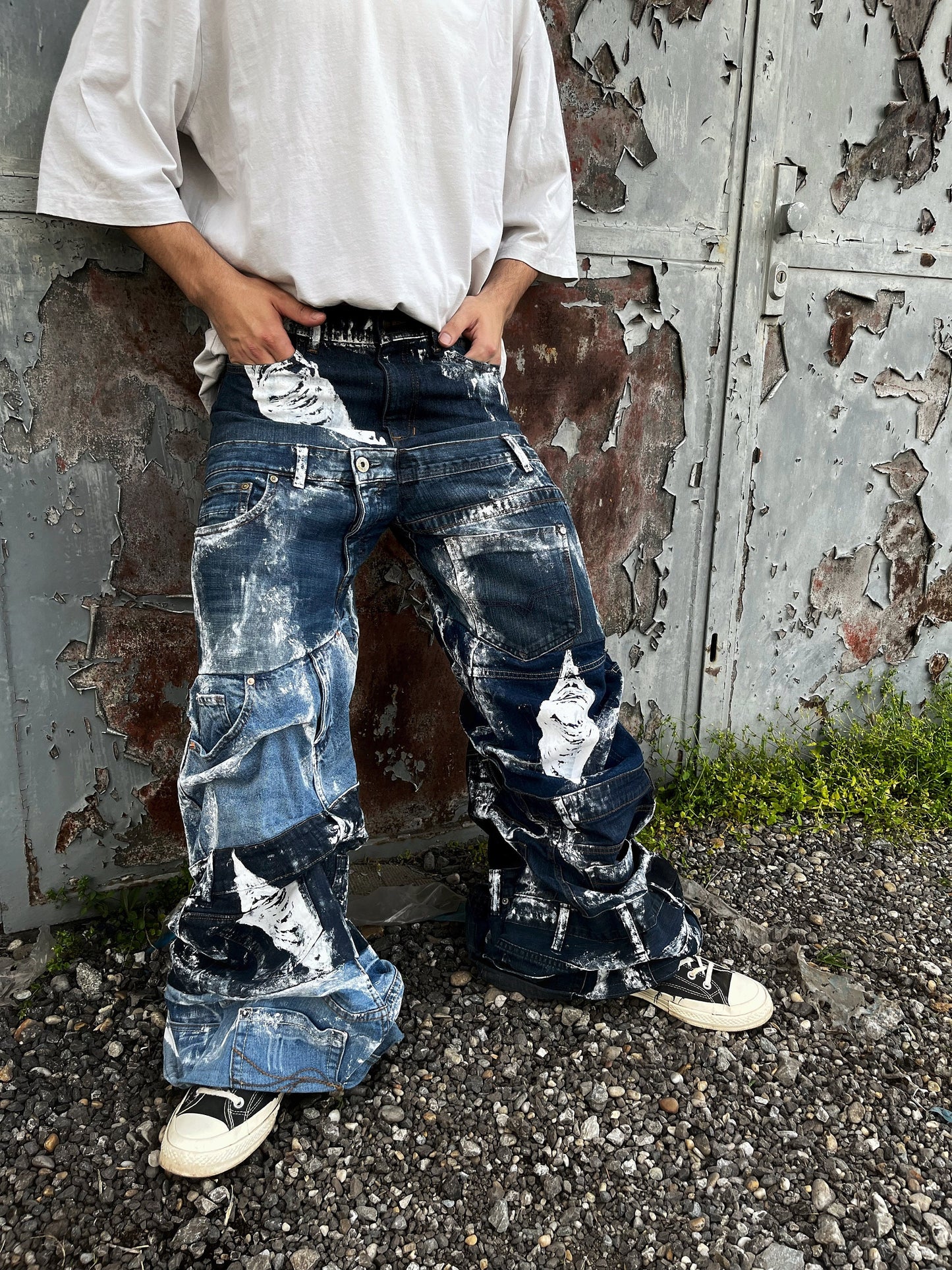 Custom baggy denim jeans with print