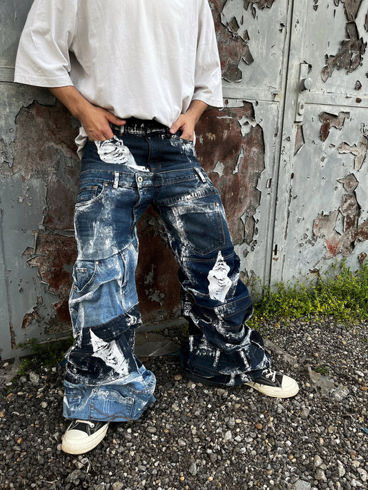 Custom baggy denim jeans with print