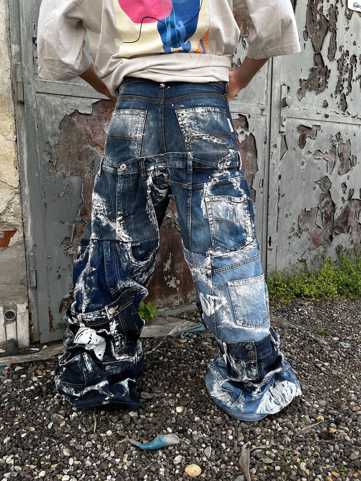 Custom baggy denim jeans with print