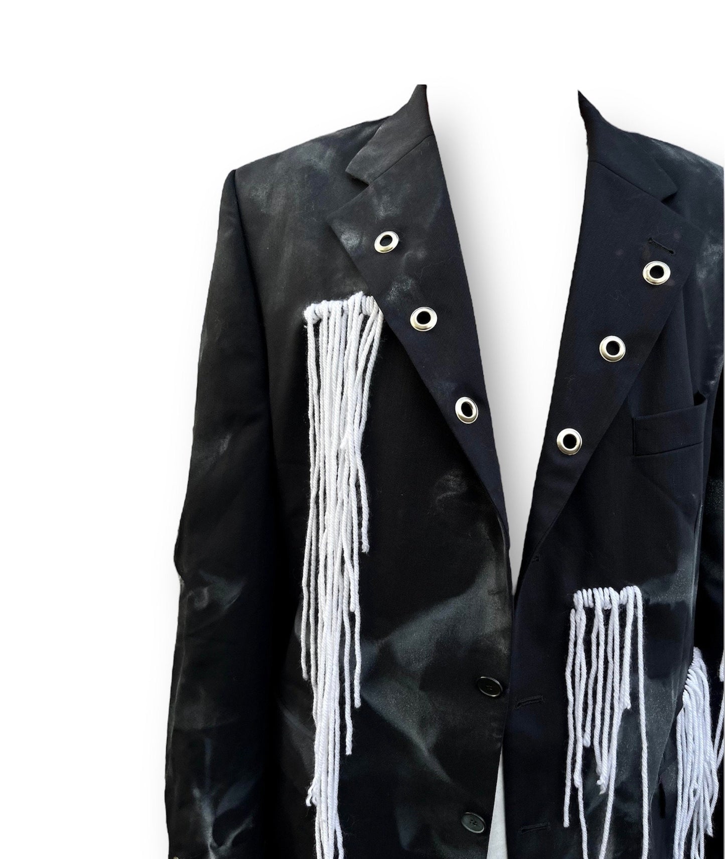 HANGING” Upcycled sustainable unisex blazer with hanging threads