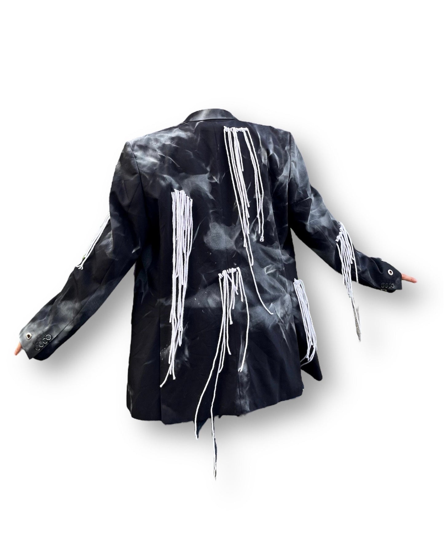 HANGING” Upcycled sustainable unisex blazer with hanging threads