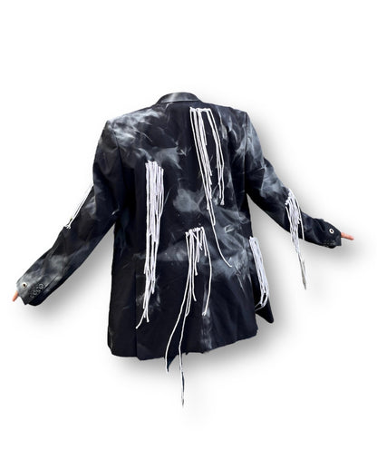 HANGING” Upcycled sustainable unisex blazer with hanging threads