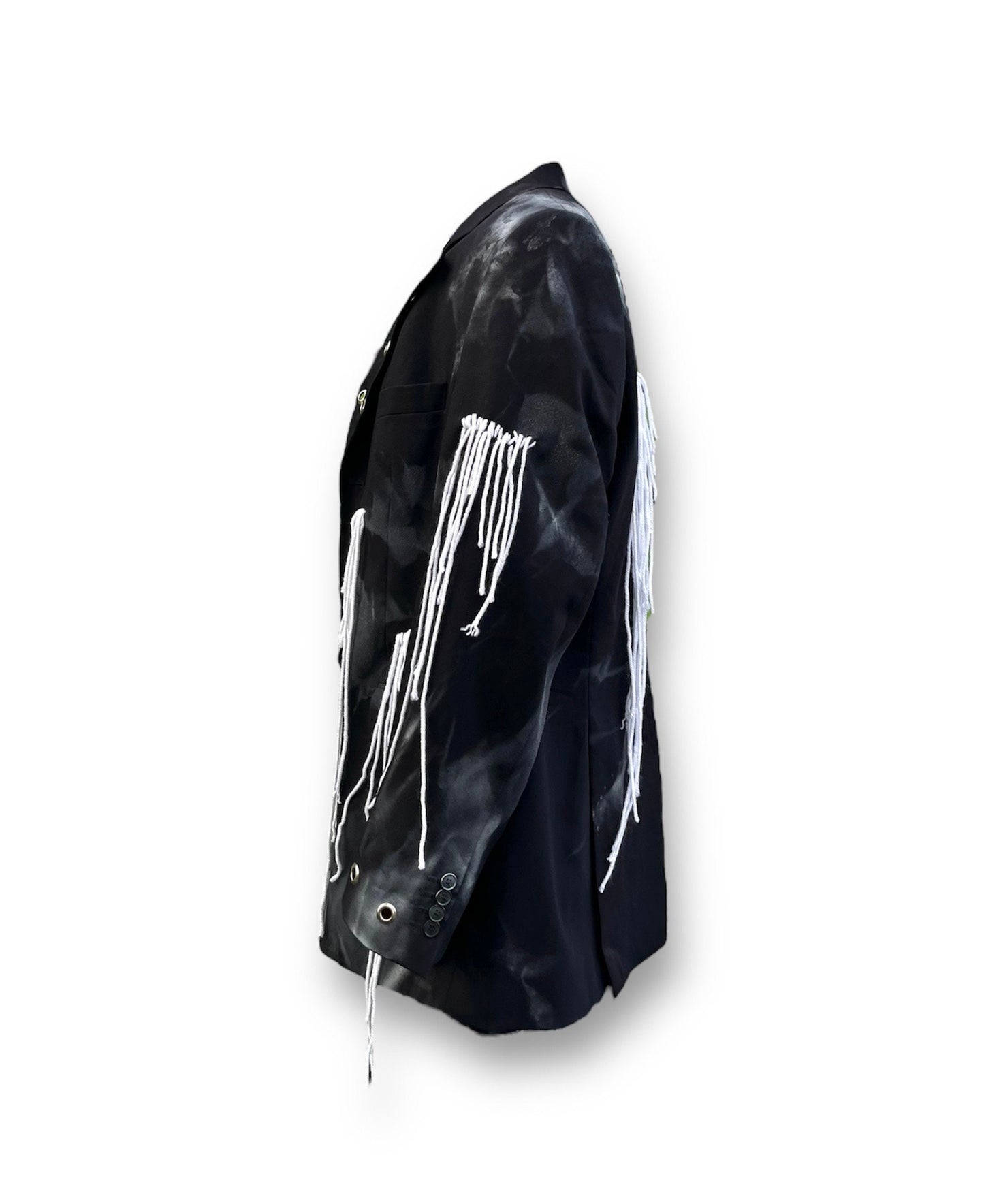 HANGING” Upcycled sustainable unisex blazer with hanging threads