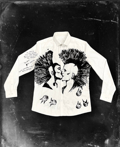 LITTLE CLINGY” Upcycled custom white longsleeved shirt