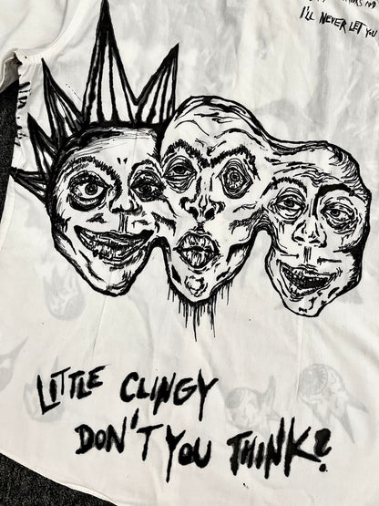 LITTLE CLINGY” Upcycled custom white longsleeved shirt
