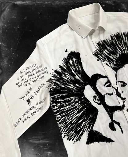 LITTLE CLINGY” Upcycled custom white longsleeved shirt