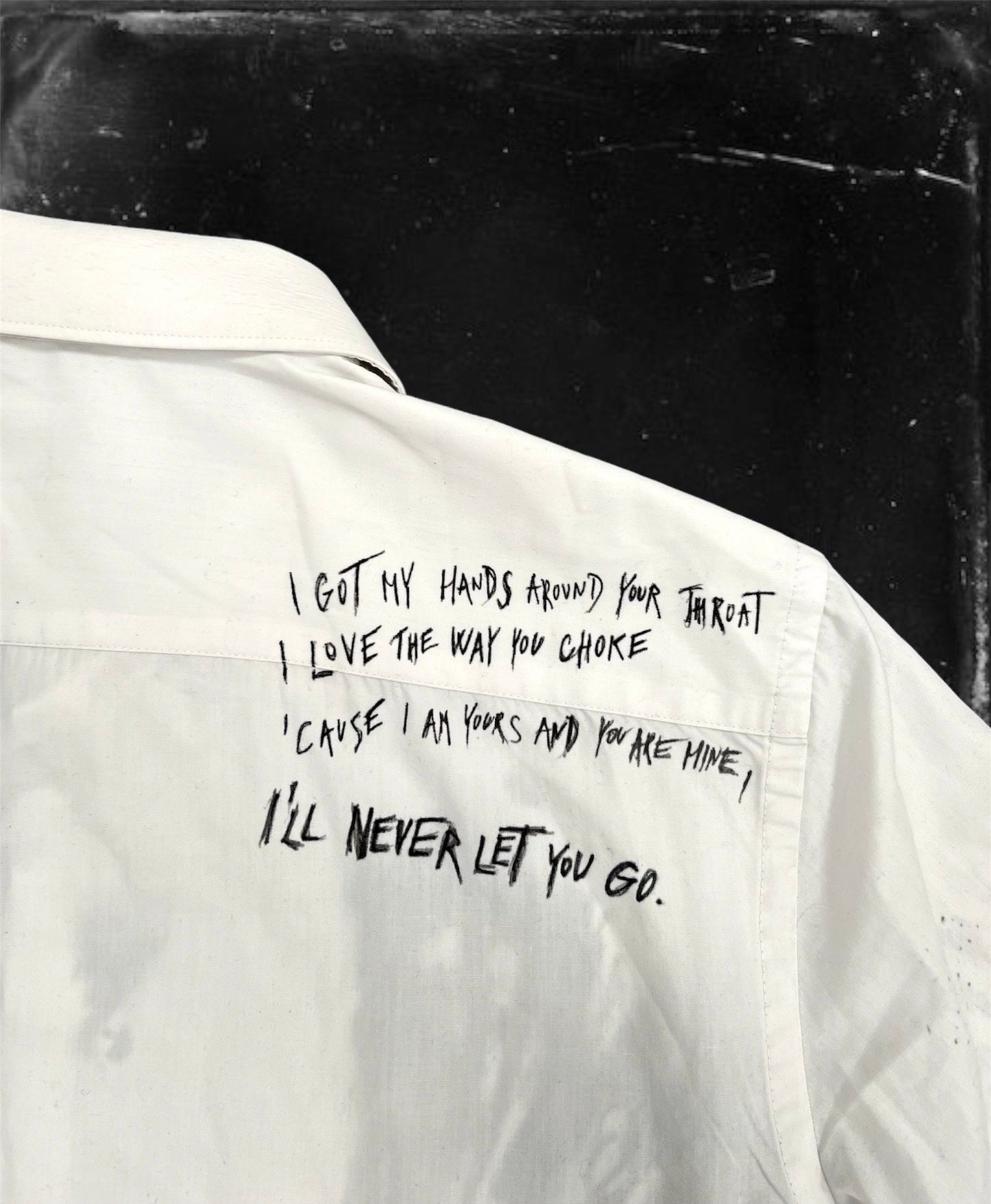 LITTLE CLINGY” Upcycled custom white longsleeved shirt