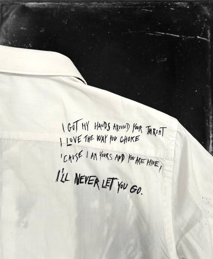 LITTLE CLINGY” Upcycled custom white longsleeved shirt